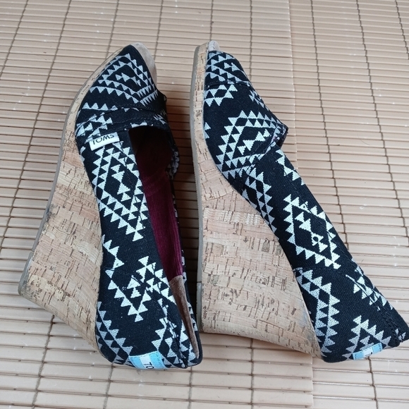 Toms women's cork wedge 3" heel open toe fabric sa - Picture 8 of 10
